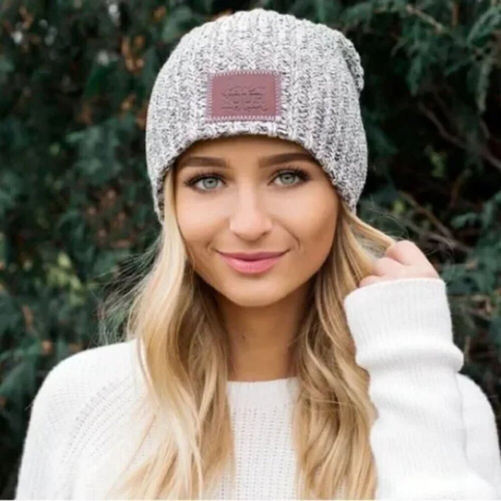 Love your Melon White and‎ Black Winter Stripe Slouchy Beanie Hat Cabincore